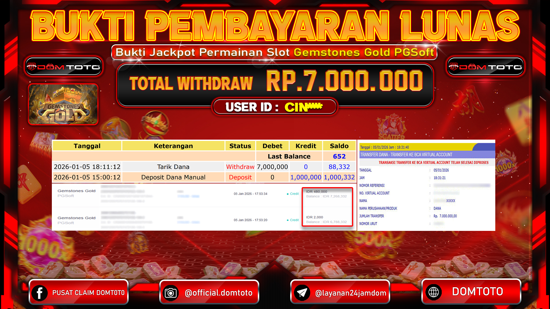 JACKPOT SLOT Gemstones Gold PGSoft 5 JANUARI 2026